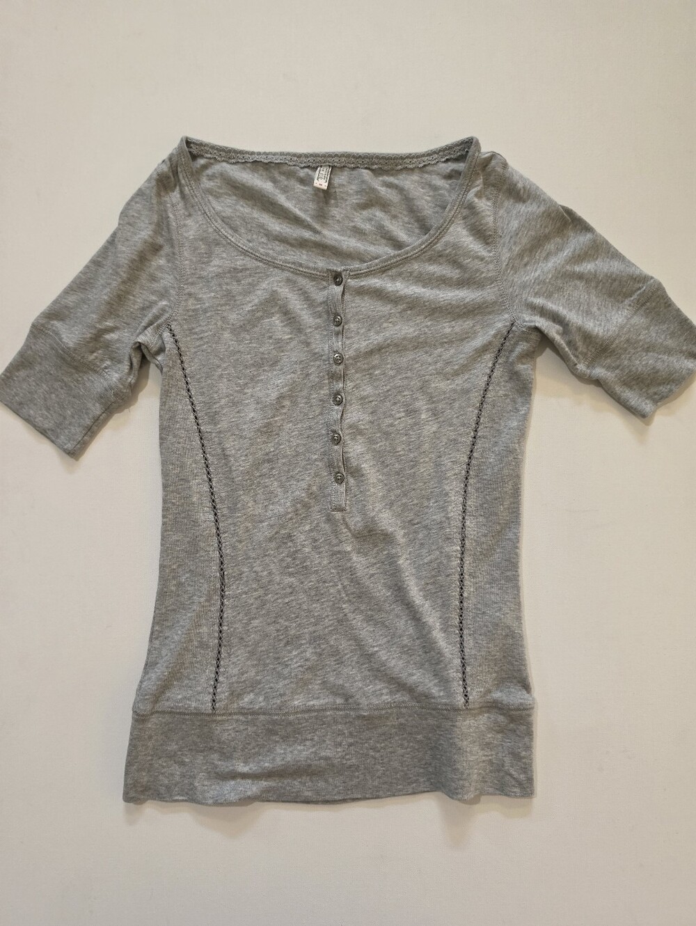 Vintage Old Navy Melange 1/4 Sleeve Henley Top Womens Medium Grey Y2K Classic